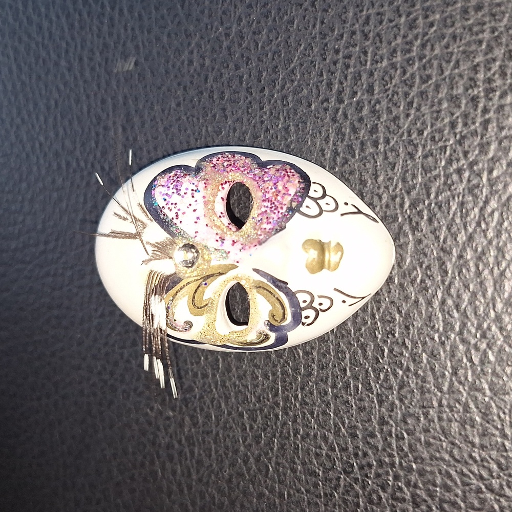 Mask Brooch with Purple and Gold Accents